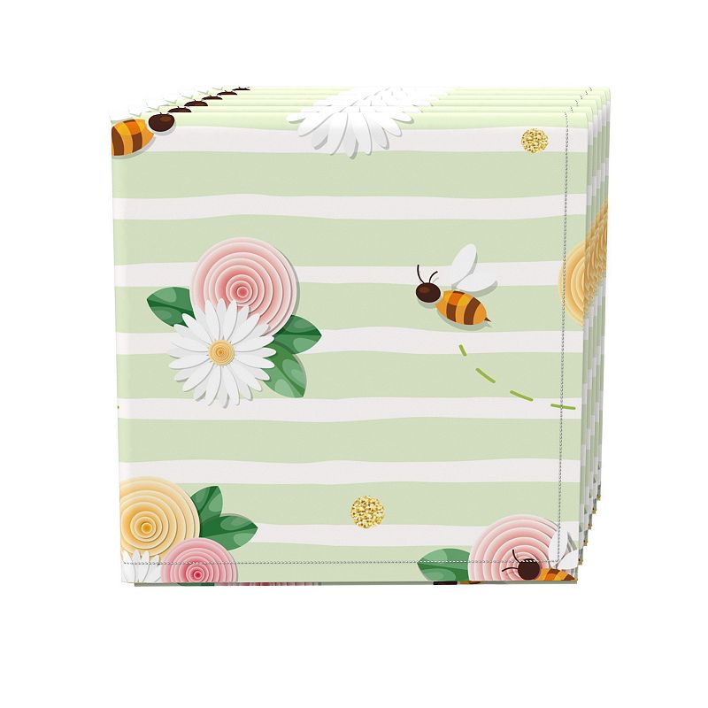 Napkin Set of 4， 100% Cotton， 20x20， Springtime Floral Stripe