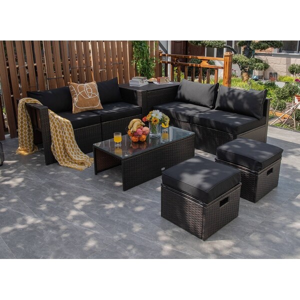 Costway 8PCS Patio Rattan Furniture Set SpaceSaving Storage Cushion