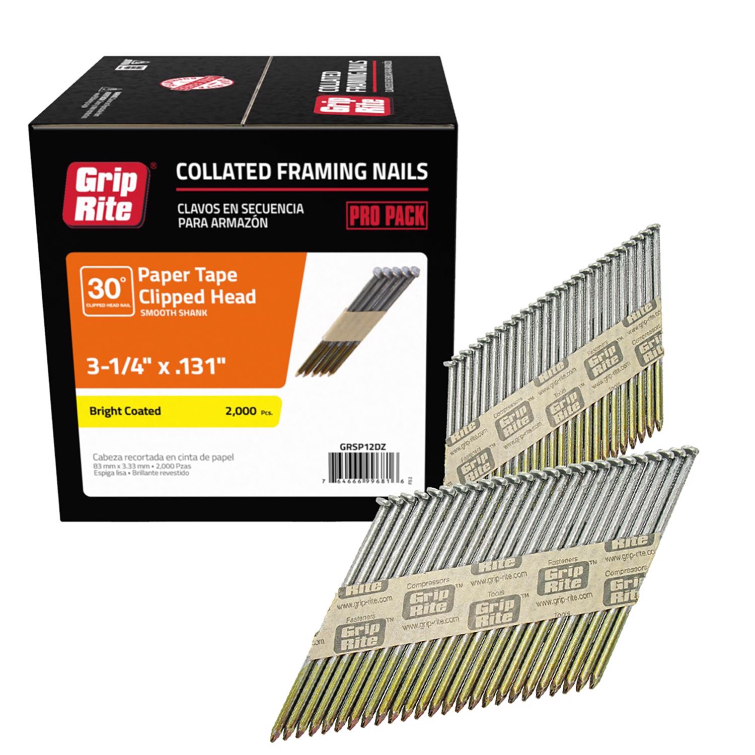 Grip-Rite 3-1/4 in. 11 Ga. Angled Strip Bright Framing Nails 30 deg 2000 pk