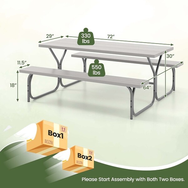 Costway 6 FT Picnic Table Bench Set Outdoor Dining Table and 2 Benches