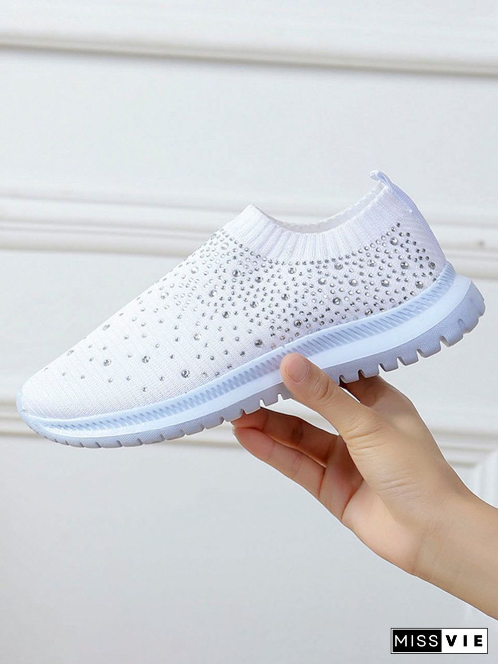 Rhinestone Design Portable Overfoot Lightweight Flyknit Sneakers