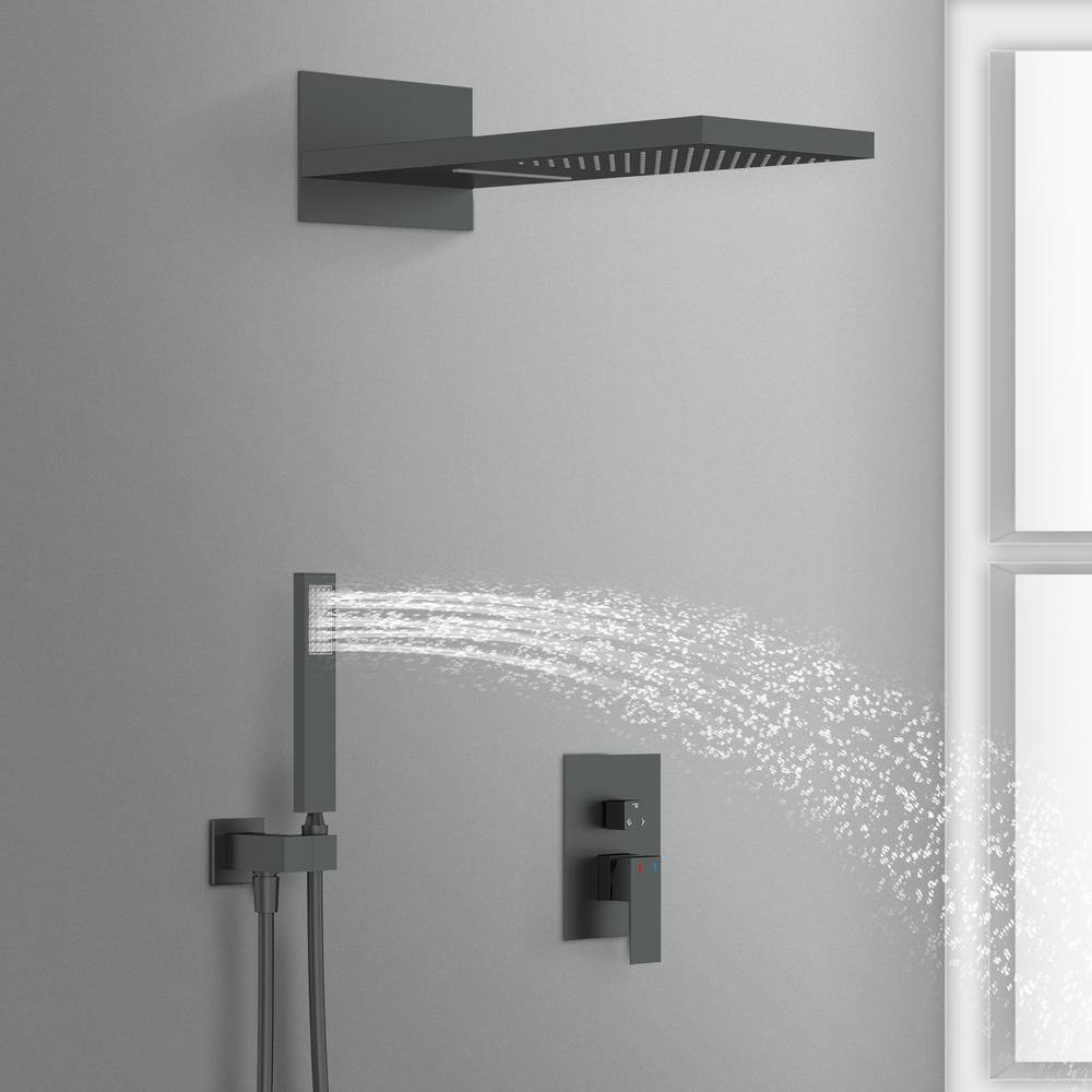 GIVING TREE 3-Spray Patterns with 22 in. Waterfall Shower Head Wall Mount Dual Shower Heads Hand Shower in Matte Black XLHDDTSH0023