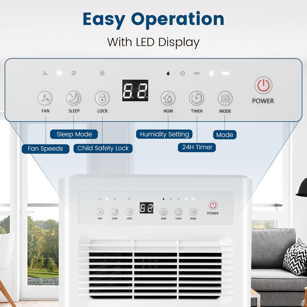 Costway 32 pt. 2500 sq. ft. Dehumidifier for Home Basement 3 Modes Portable in. Whites + Yellow ES10261US-YW