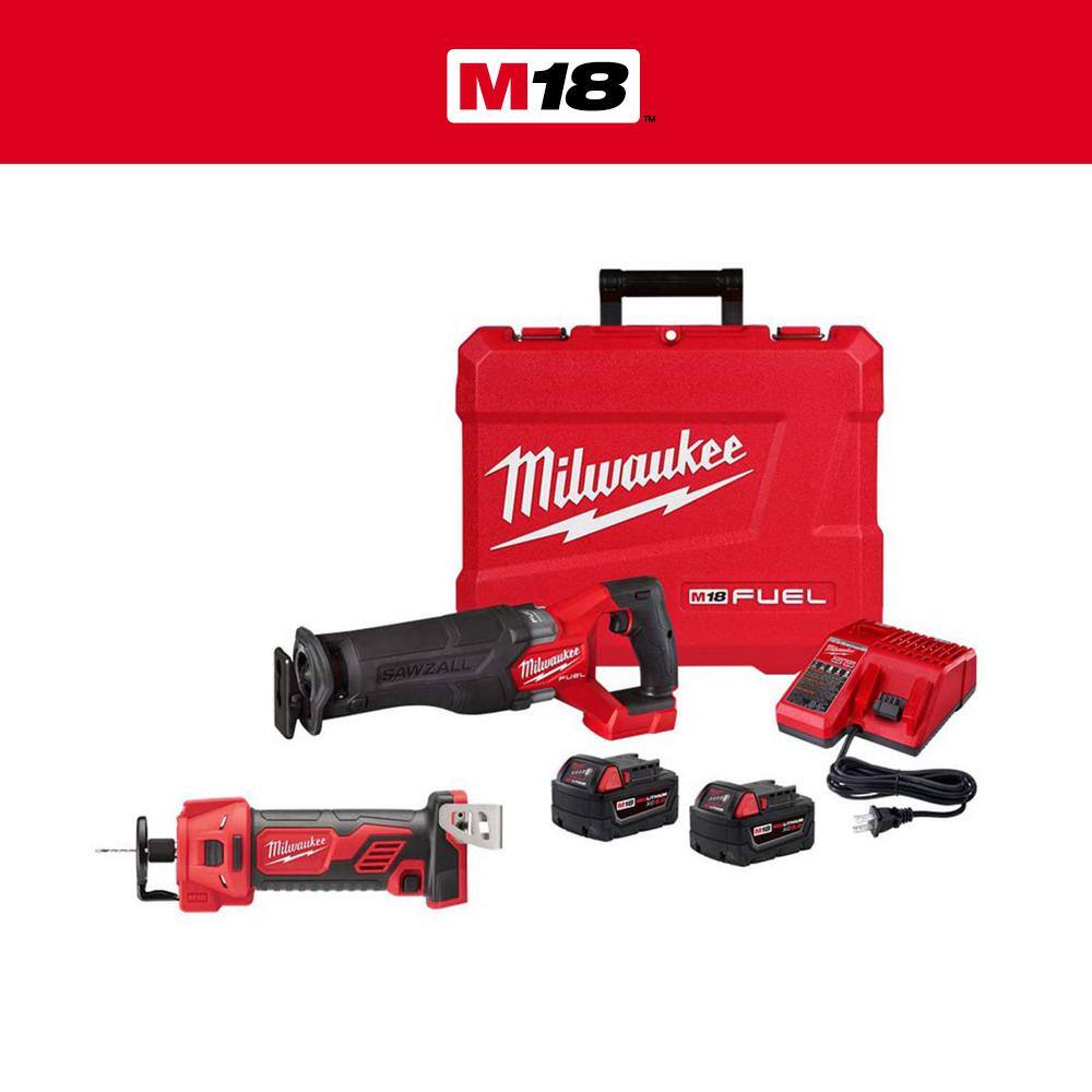 MW M18 FUEL 18-Volt Lithium-Ion Brushless Cordless SAWZALL Reciprocating Saw Kit with M18 Cut Out Tool 2821-22-2627-20