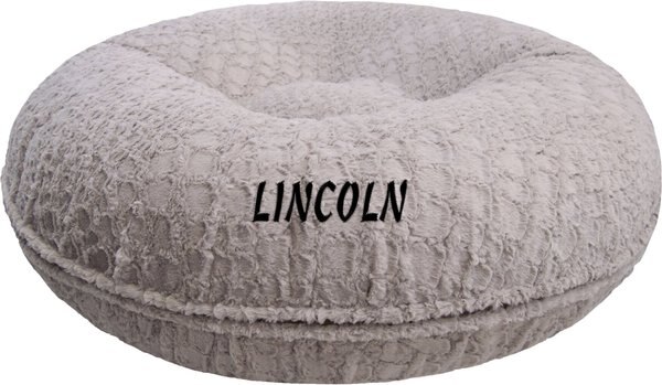 Bessie + Barnie Signature Serenity Grey Bagel Personalized Pillow Cat and Dog Bed w/ Removable Cover