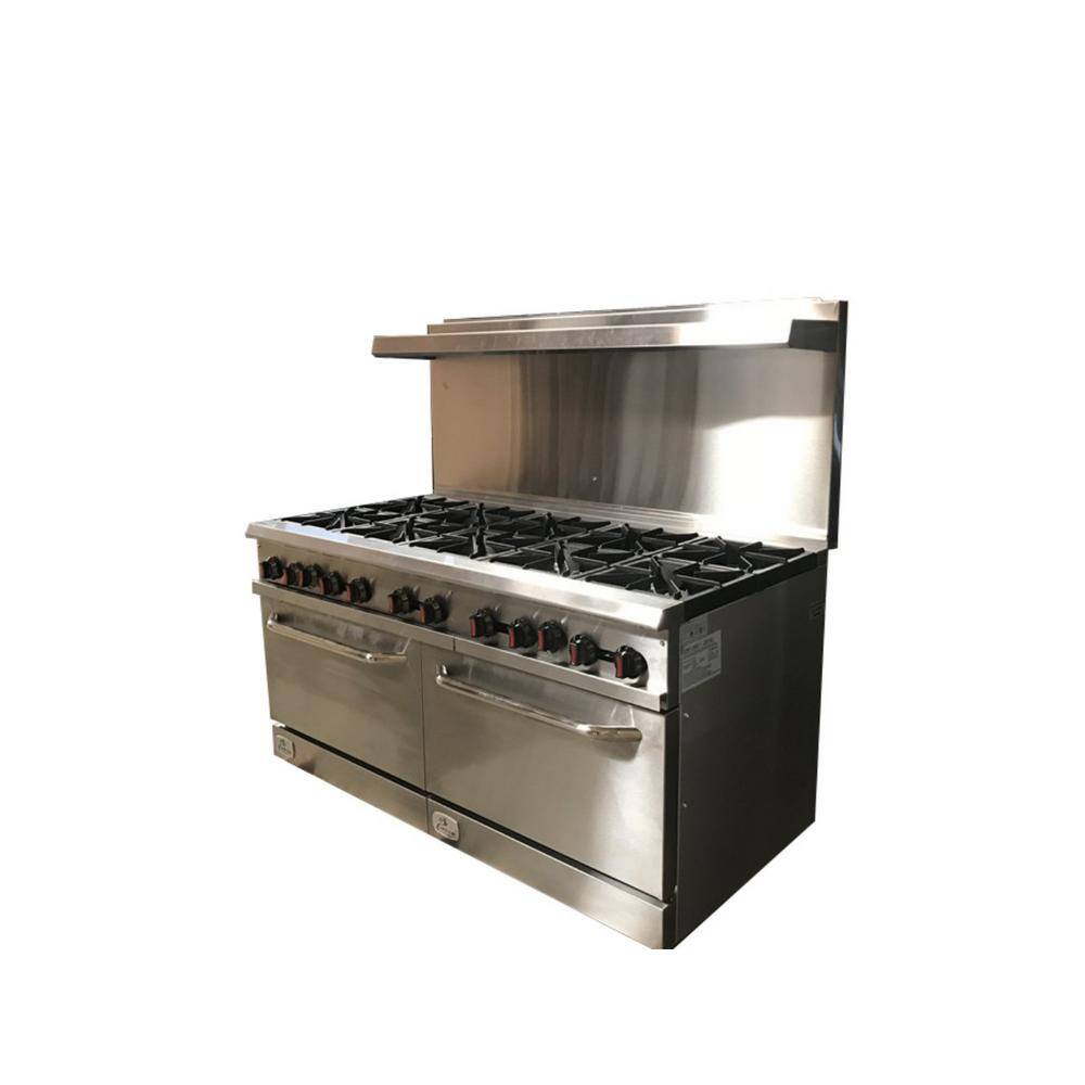 Cooler Depot 60 in. W 10 Burner Freestanding Commercial Double Oven Gas Range in. Stainless Steel DXXCD-R10