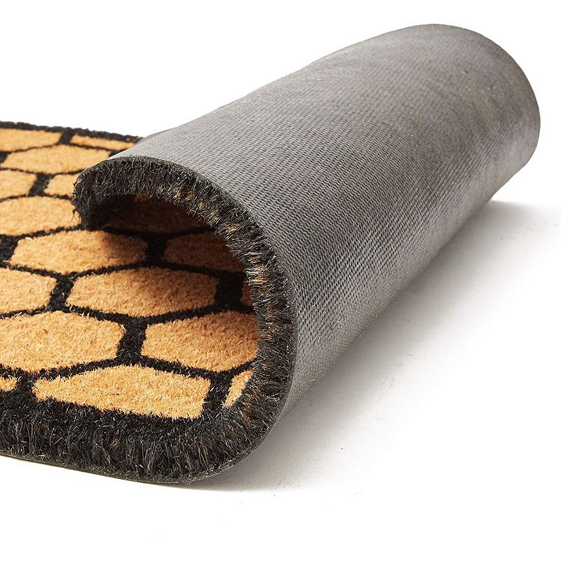 Half Round Natural Coir Nonslip Welcome Door Mat， Honeycomb Pattern (17 x 30 in)