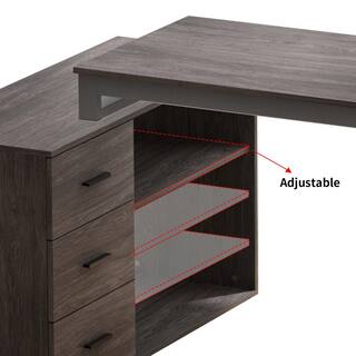 FUFUGAGA 55.1 in. L-Shaped Gray Wood Executive Writing Desk Computer Desk Workstation WRemovable Tabletop Shelves 3-Drawers KF210009-04-KPL2