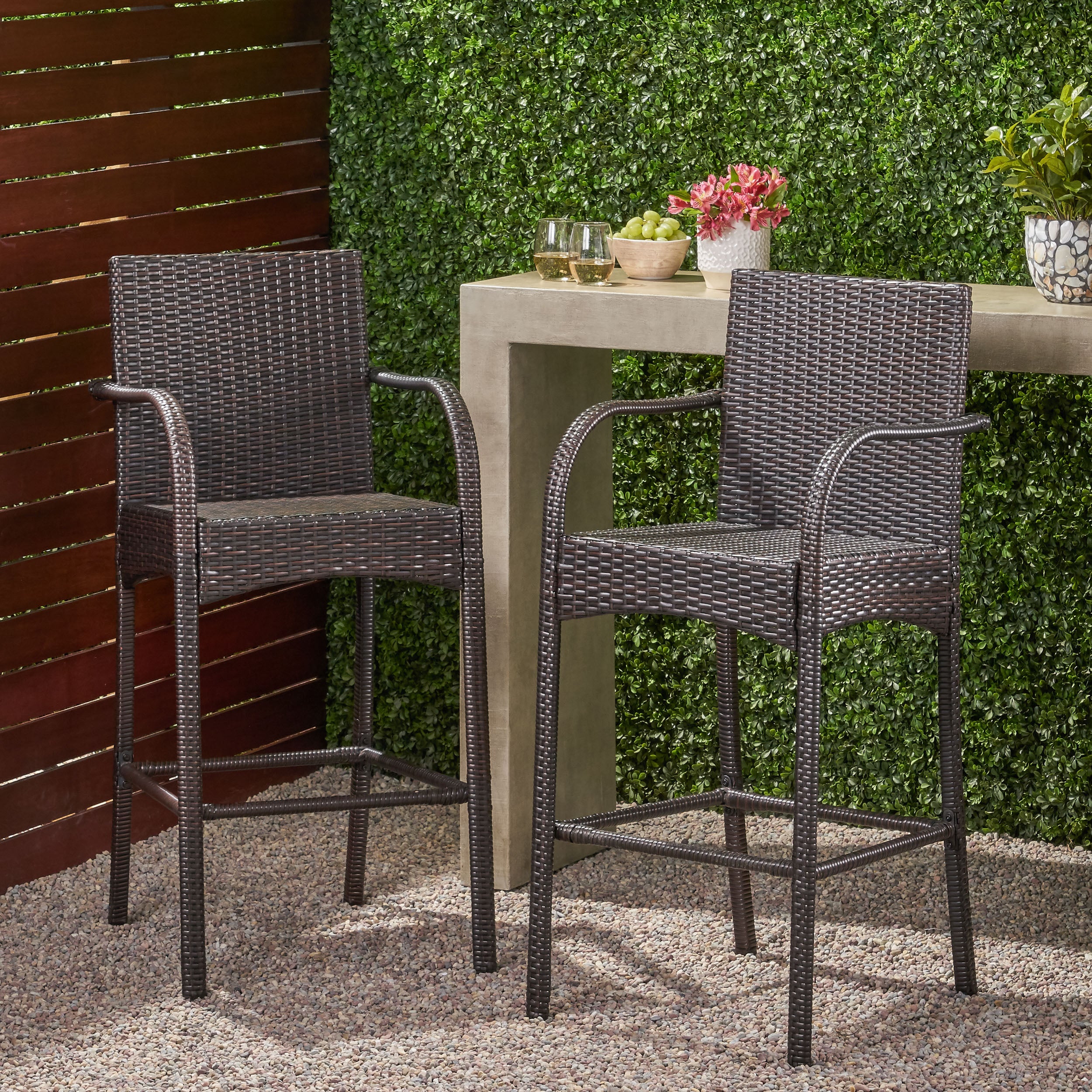 Iremide Outdoor Wicker Barstool Chair (Set of 2)