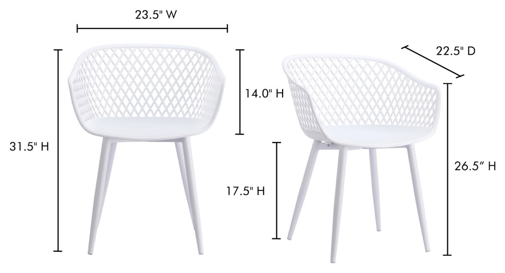 23.5 Inch Outdoor Chair White (Set of 2) White Contemporary   Midcentury   Outdoor Dining Chairs   by Sideboards and Things  Houzz