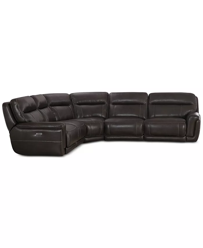 Furniture CLOSEOUT! Summerbridge 5-Pc. Leather Sectional Sofa with 3 Power Reclining Chairs Power Headrests and USB Power Outlet