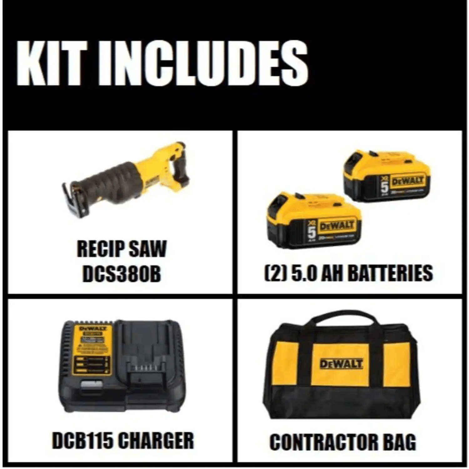 Dewalt 20-Volt MAX Cordless Reciprocating Saw With 2 Batteries and Charger， DCB2052CKW380B