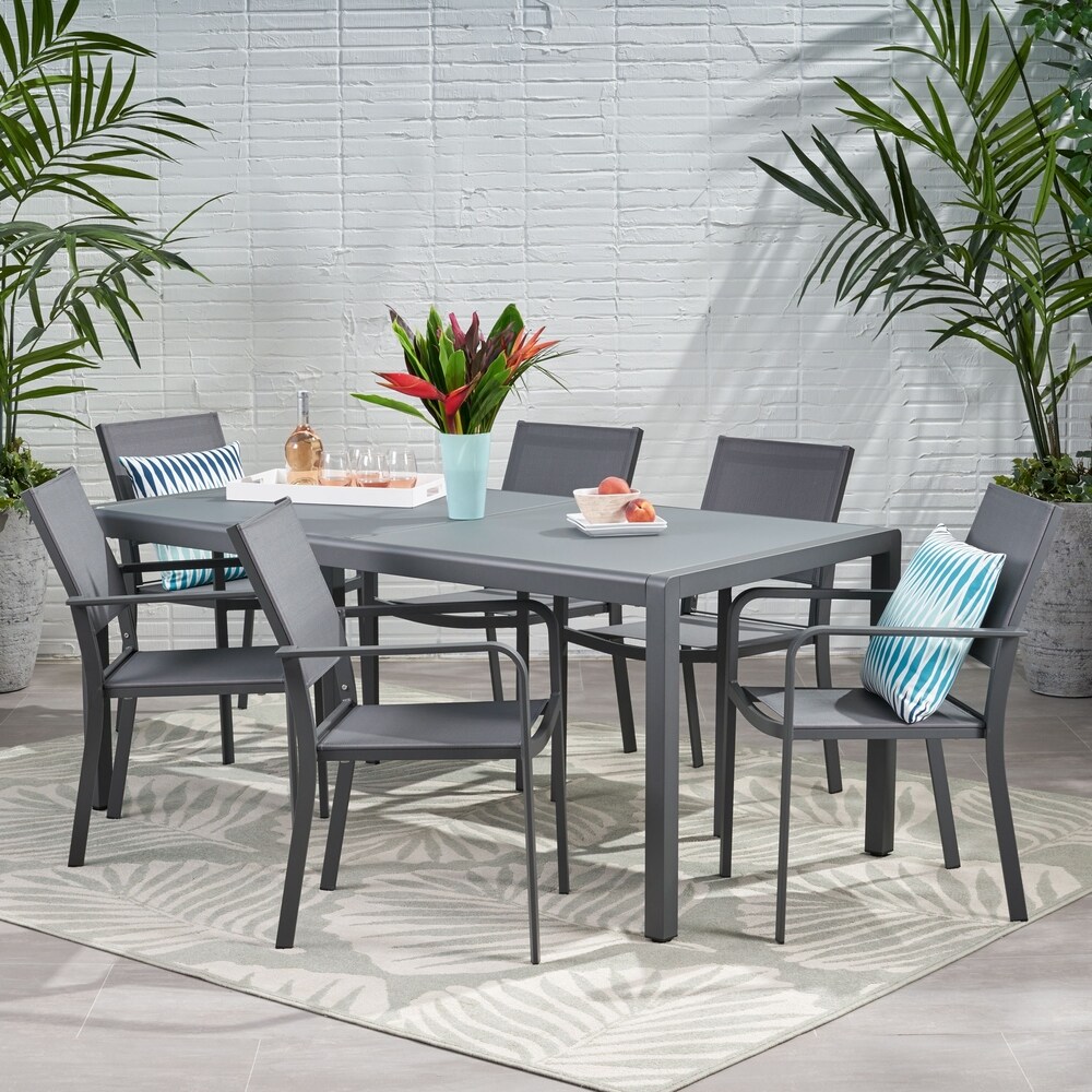 Gaven Tempered Glass/Aluminum 7 piece Outdoor Dining Set by Christopher Knight Home