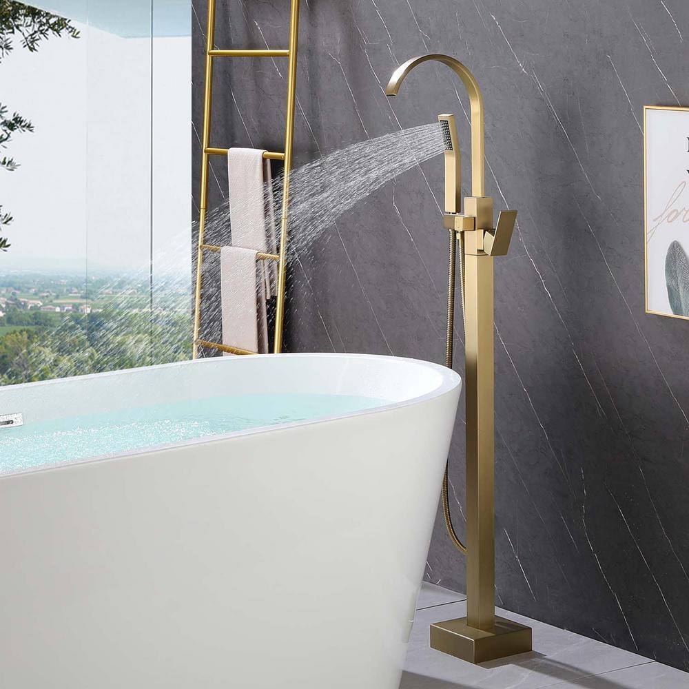 GIVING TREE Single-Handle Claw Foot Freestanding Tub Faucet with Pressure-Balanced Control with Hand Shower in Gold RMHDFAUC0032