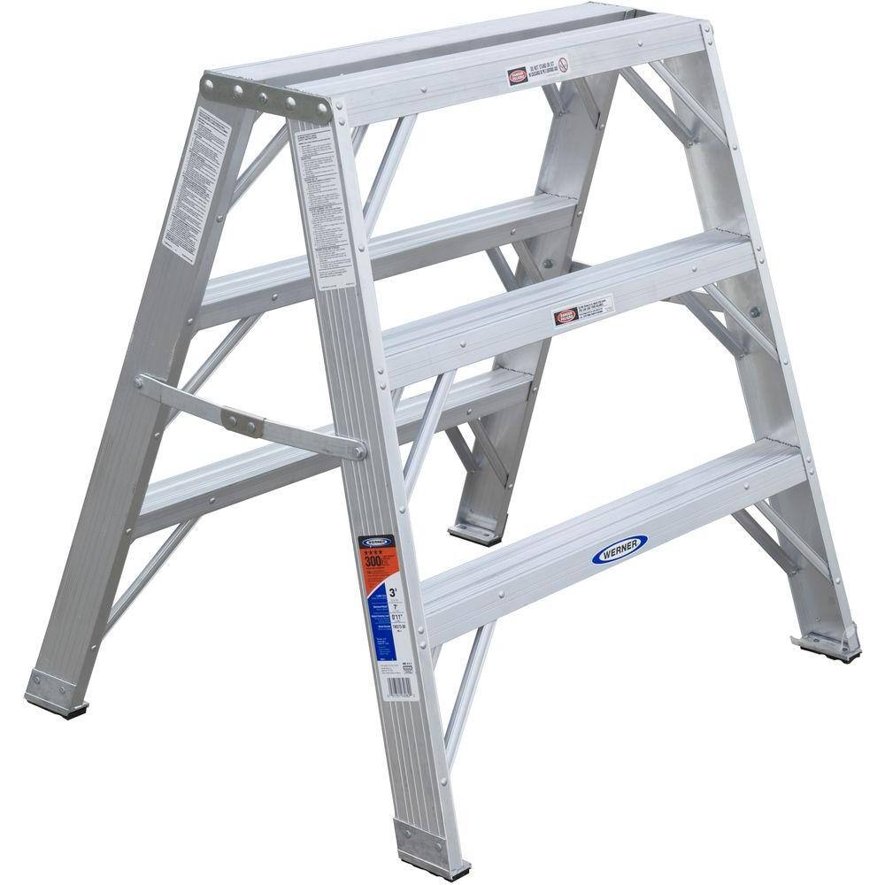 Werner 3 ft. Aluminum Extra-Wide Work Stand Step Ladder with 300 lb. Load Capacity Type IA Duty Rating TW373-30