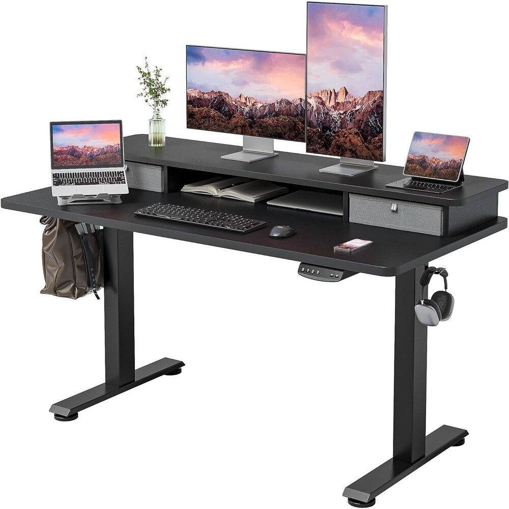 FEZIBO/Home Office Fuirniture/Wood/Standing Desk With 2 Drawers Storage /Desks