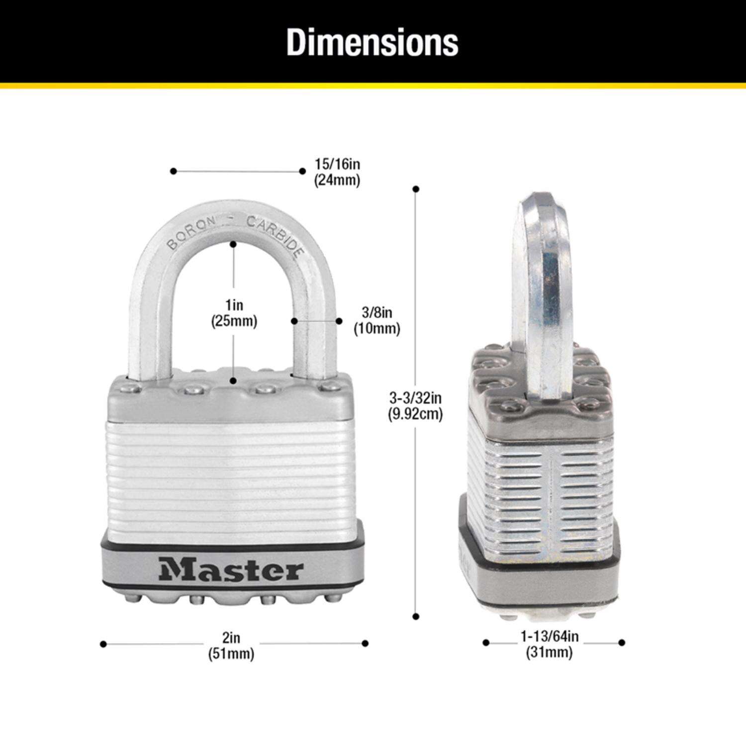 Master Lock 3-3/32 in. H X 1-13/64 in. W X 2 in. L Steel Ball Bearing Locking Padlock Keyed Alike