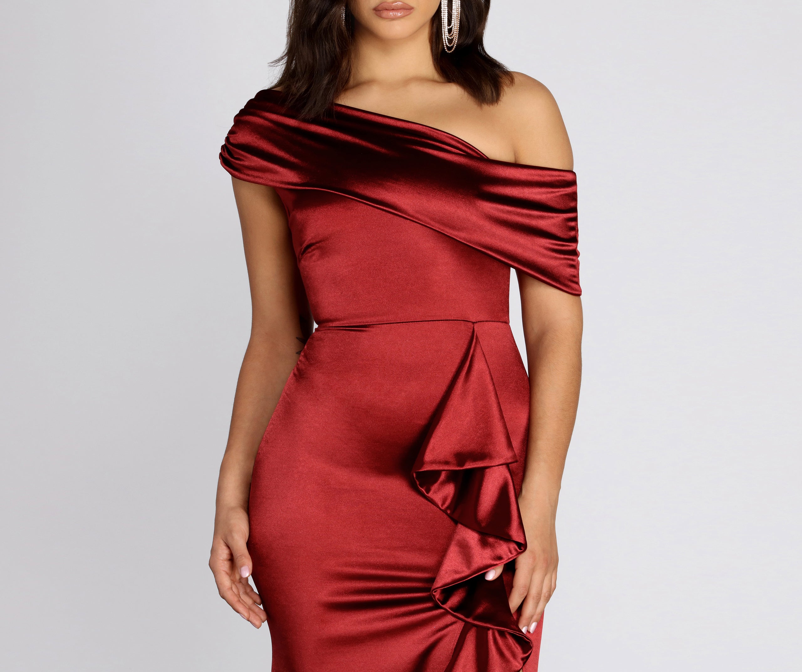 Jane Satin Off Shoulder Dress