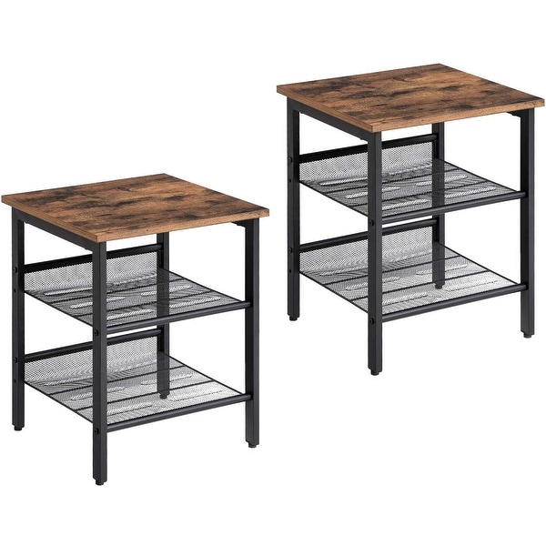 VASAGLE Industrial Nightstand， Set of 2 Side Tables， End Table with Adjustable Mesh Shelves - 15.75