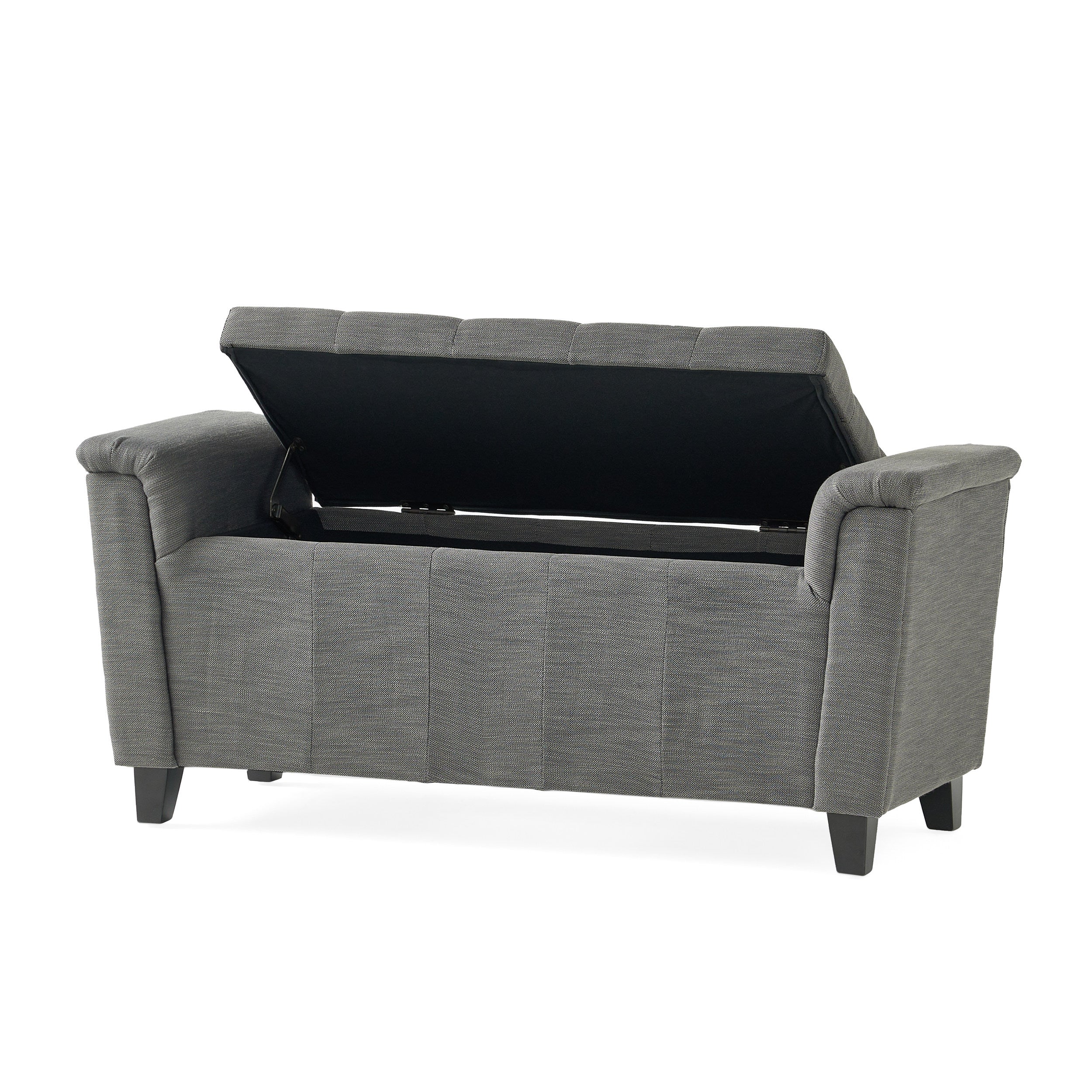 James Beige Tufted Fabric Armed Storage Ottoman Bench