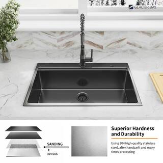 Glacier Bay 30 in. Gunmetal Black Stainless Steel Single Bowl Dual Mount Workstation Kitchen Sink with Black Spring Neck Faucet ACS3022A1T-FW