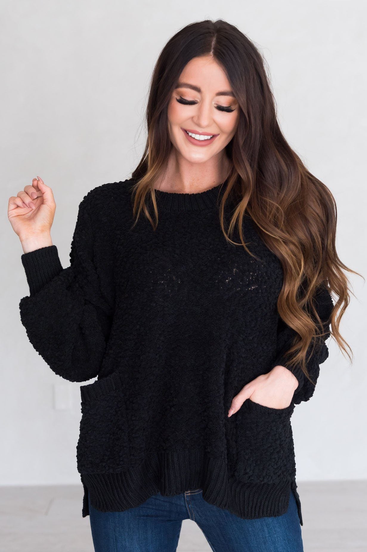 Chill Cutie Modest Popcorn Knit Sweater