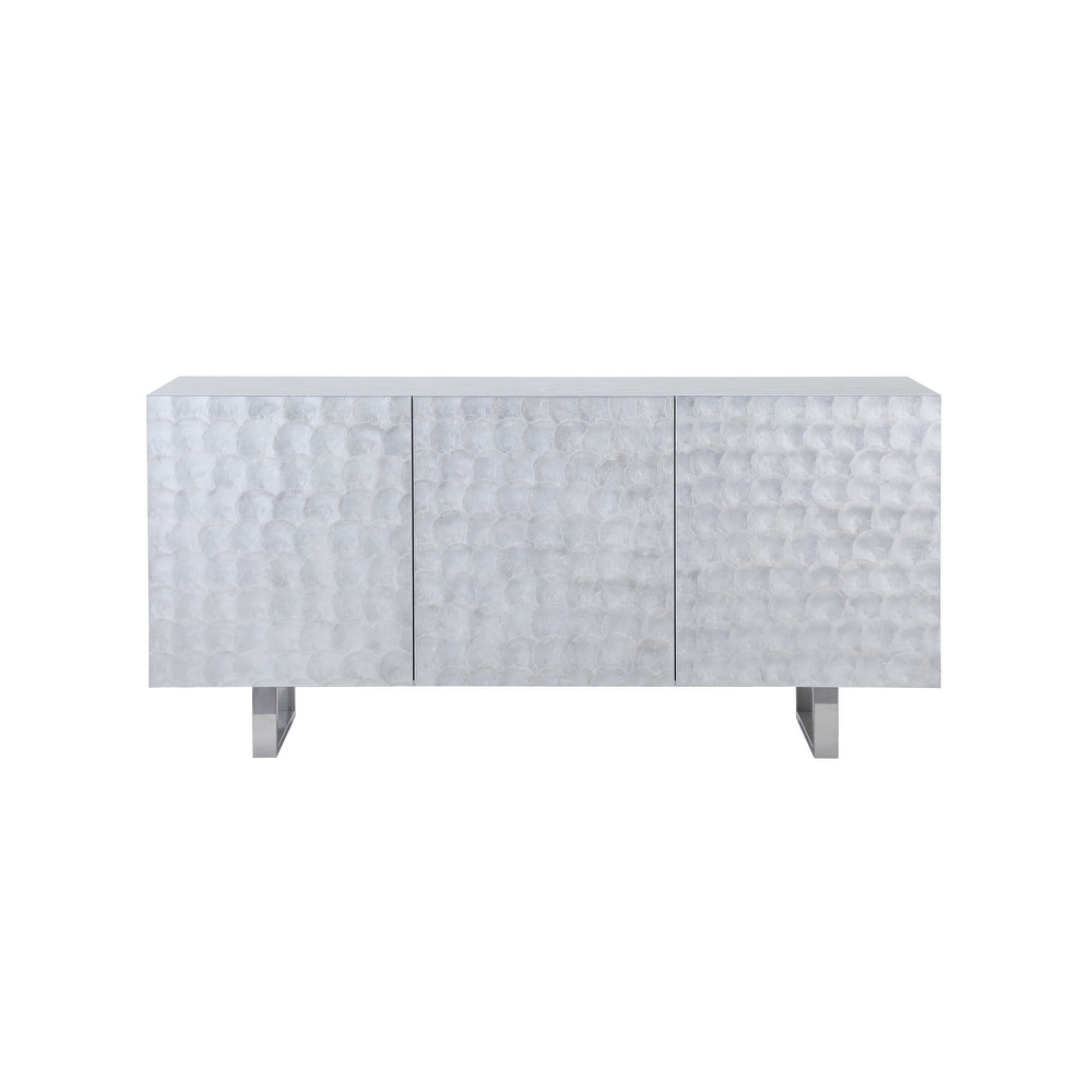 Somette Kenneth Contemporary Buffet with Steel Legs   Seashell Veneer Accents