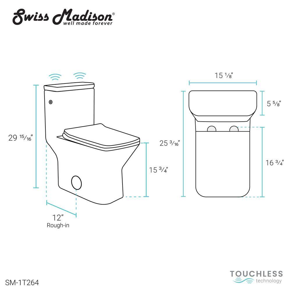 Swiss Madison Carre 1-piece 1.11.6 GPF Dual Touchless Flush Elongated Toilet in White SM-1T264