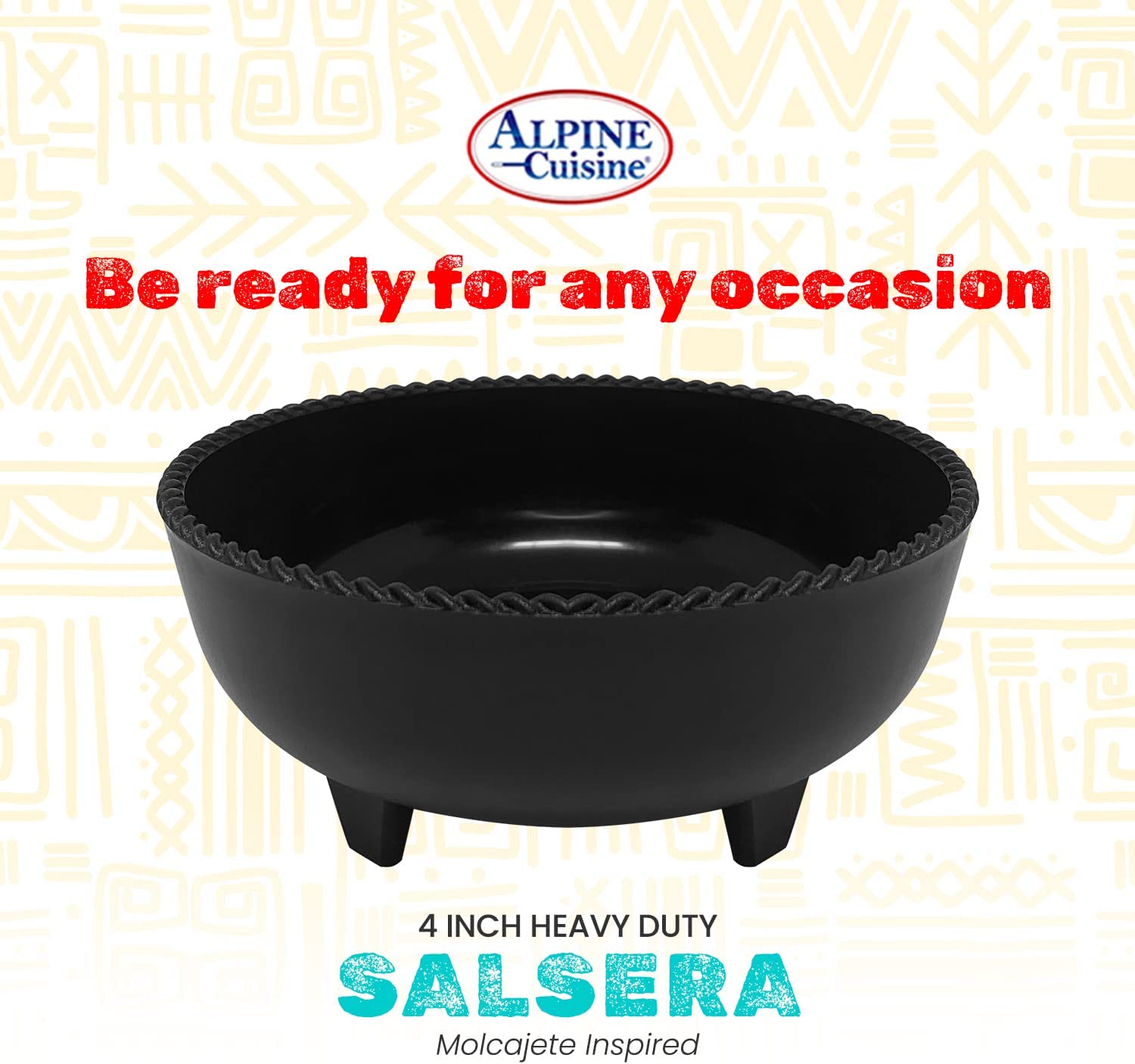 Alpine Cuisine Small Salsa Bowls (Molcajete) 4in/12cm， High-Quality and Food Grade Plastic Material， Heavy Duty and Easy to Clean， Multi-Purpose Salsa Bowl for Serving， Durable and Dishwasher Safe