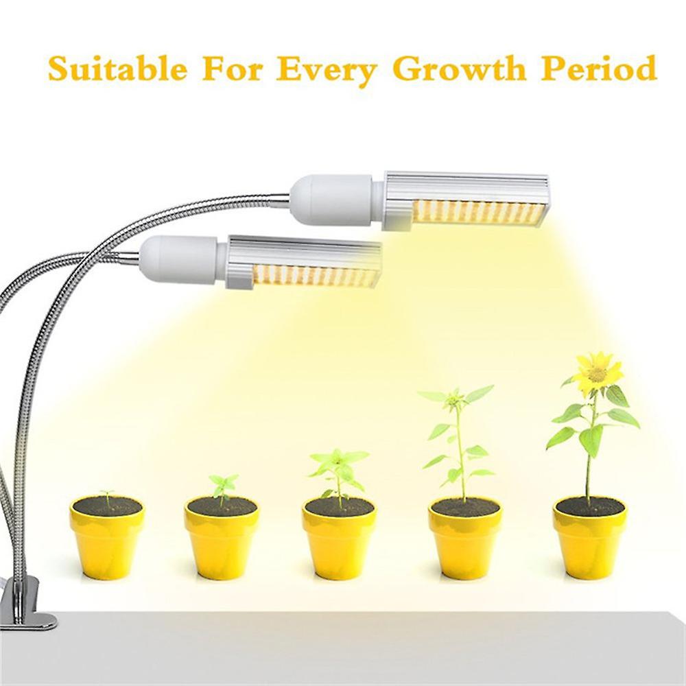 Led Grow Light For Indoor Plant Sun-like Full Spectrum Plant Grow Led Bulb E26/27 45w Timer Function Dual-head Gooseneck Strong Clip Replaceable Bulbs