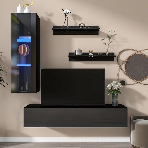 5-Piece High Gloss Wall Mount Floating TV Stand Display Units Entertainment Center with Media Storage Cabinet