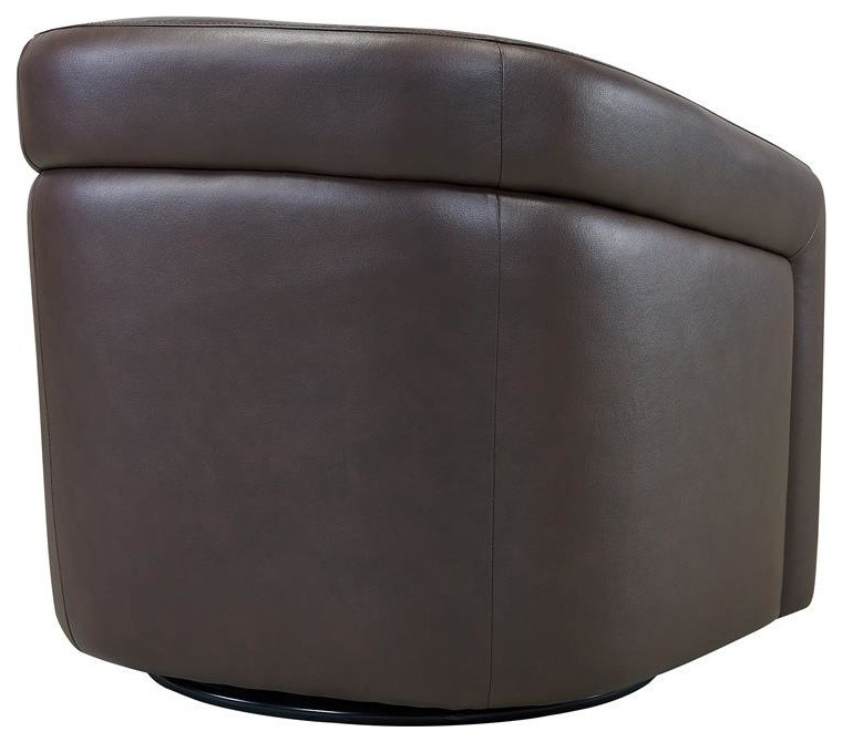 Caras Contemporary Swivel Accent Chair  Espresso Genuine Leather   Contemporary   Armchairs And Accent Chairs   by Armen Living  Houzz