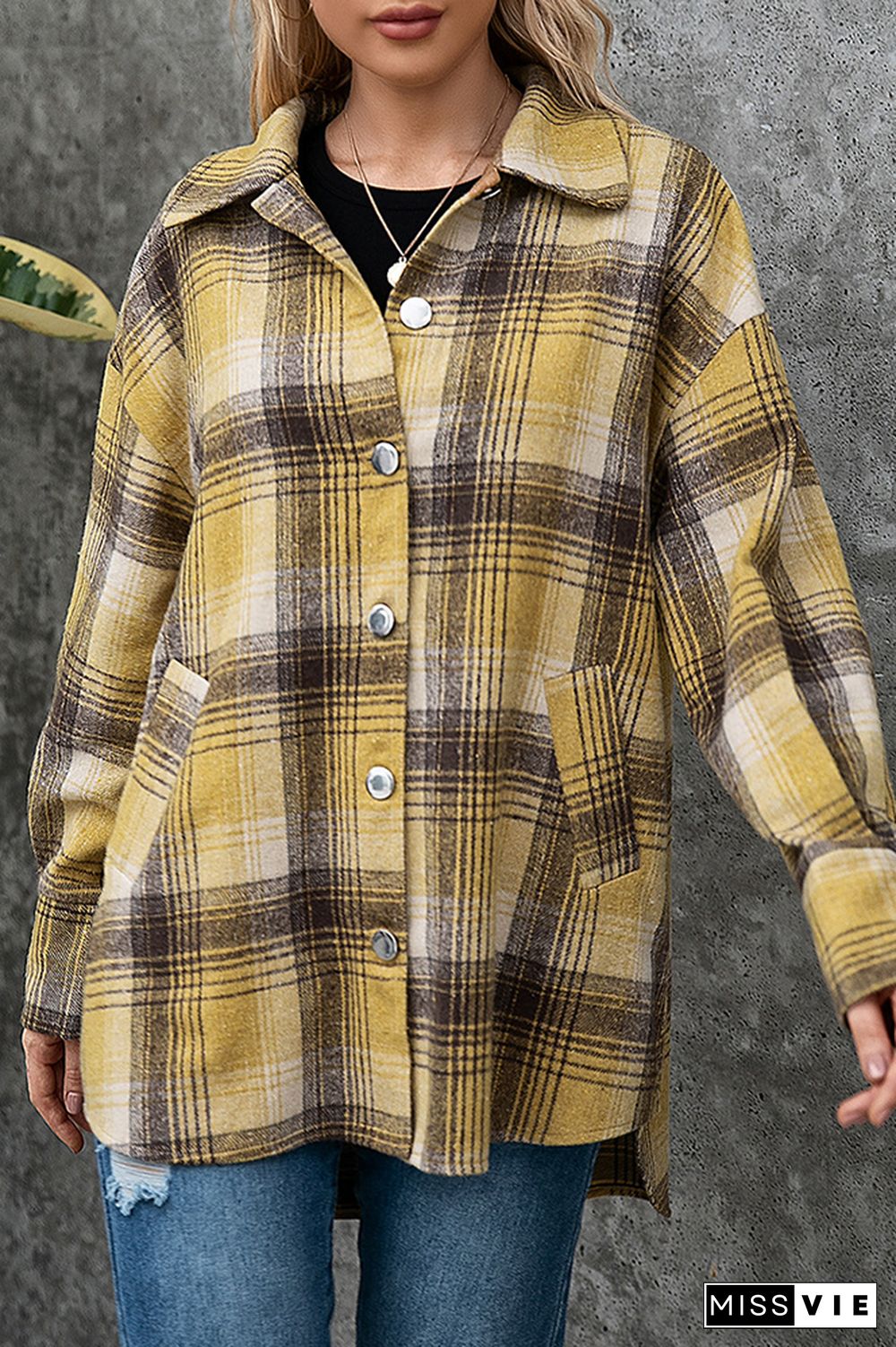 Plaid Button Front Shacket Jacket Coats Women Wholesale