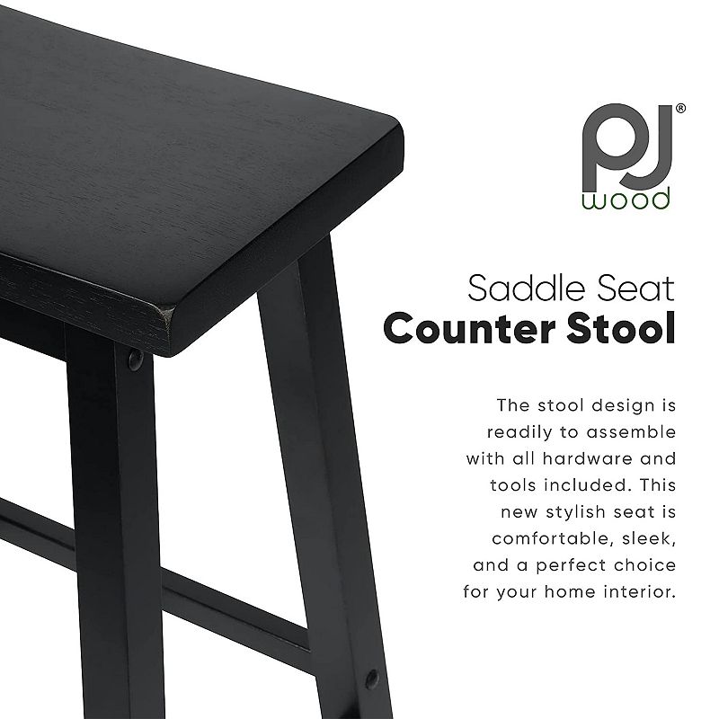 PJ Wood Classic Saddle-Seat 29 Inch Tall Kitchen Counter Stools， Black， Set of 2