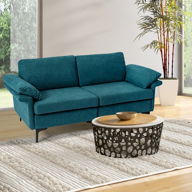 Costway Modern Loveseat Fabric 2 seat Sofa Couch For Small Space W Metal Legs Blue rust Red