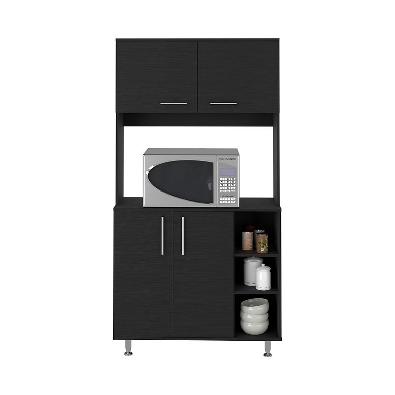 DEPOT E-SHOP Malta Kitchen Pantry Double Door Cabinet， Four Legs， Three Shelves， Black