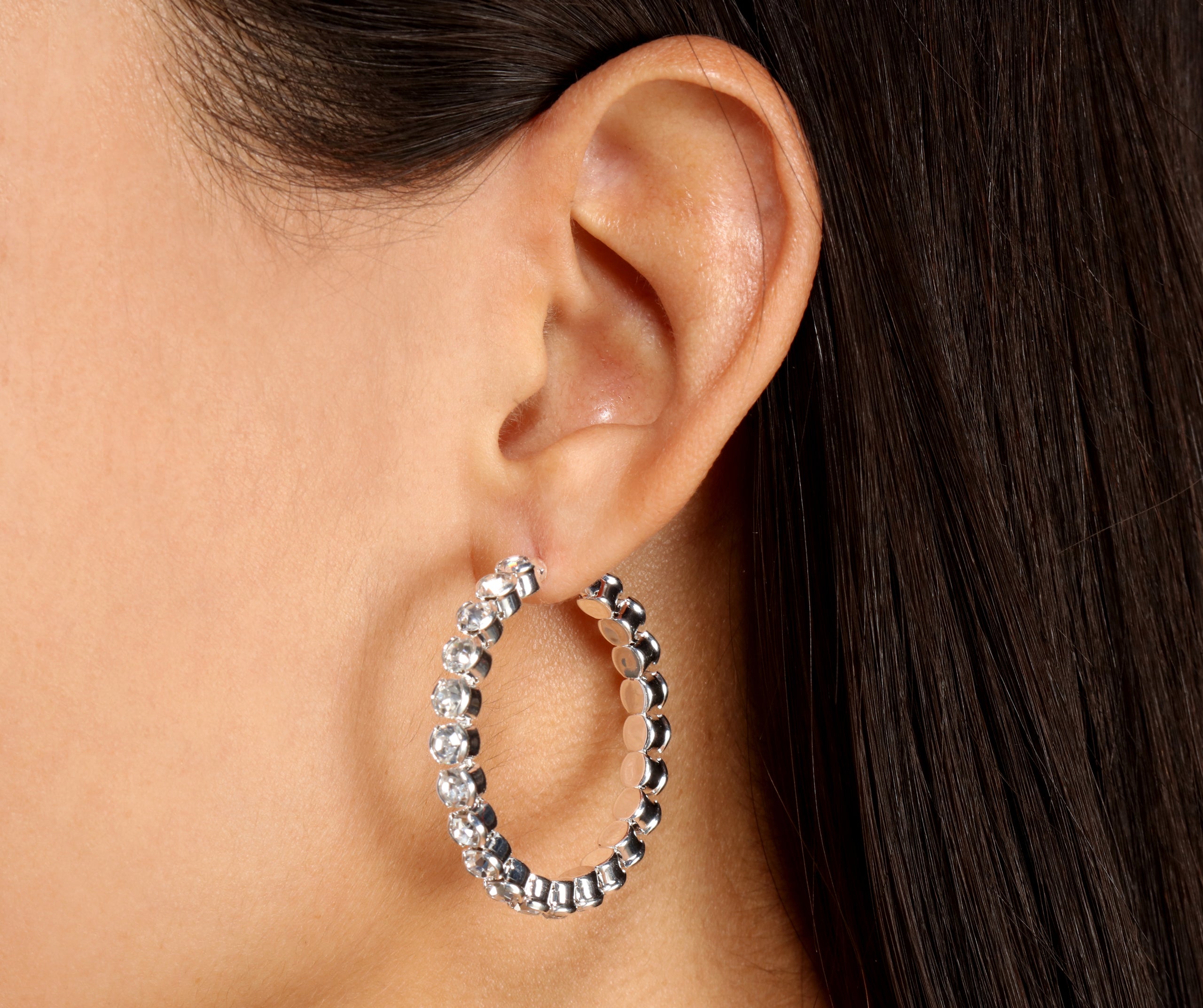 Just A Little Bit Rhinestone Mini Hoop Earrings