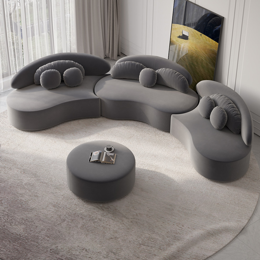 Velvet Sectional Sofa Set with Ottoman 7 Seat Curved Floor Sofa in Deep Gray   Contemporary   Sectional Sofas   by Homary International Limited  Houzz