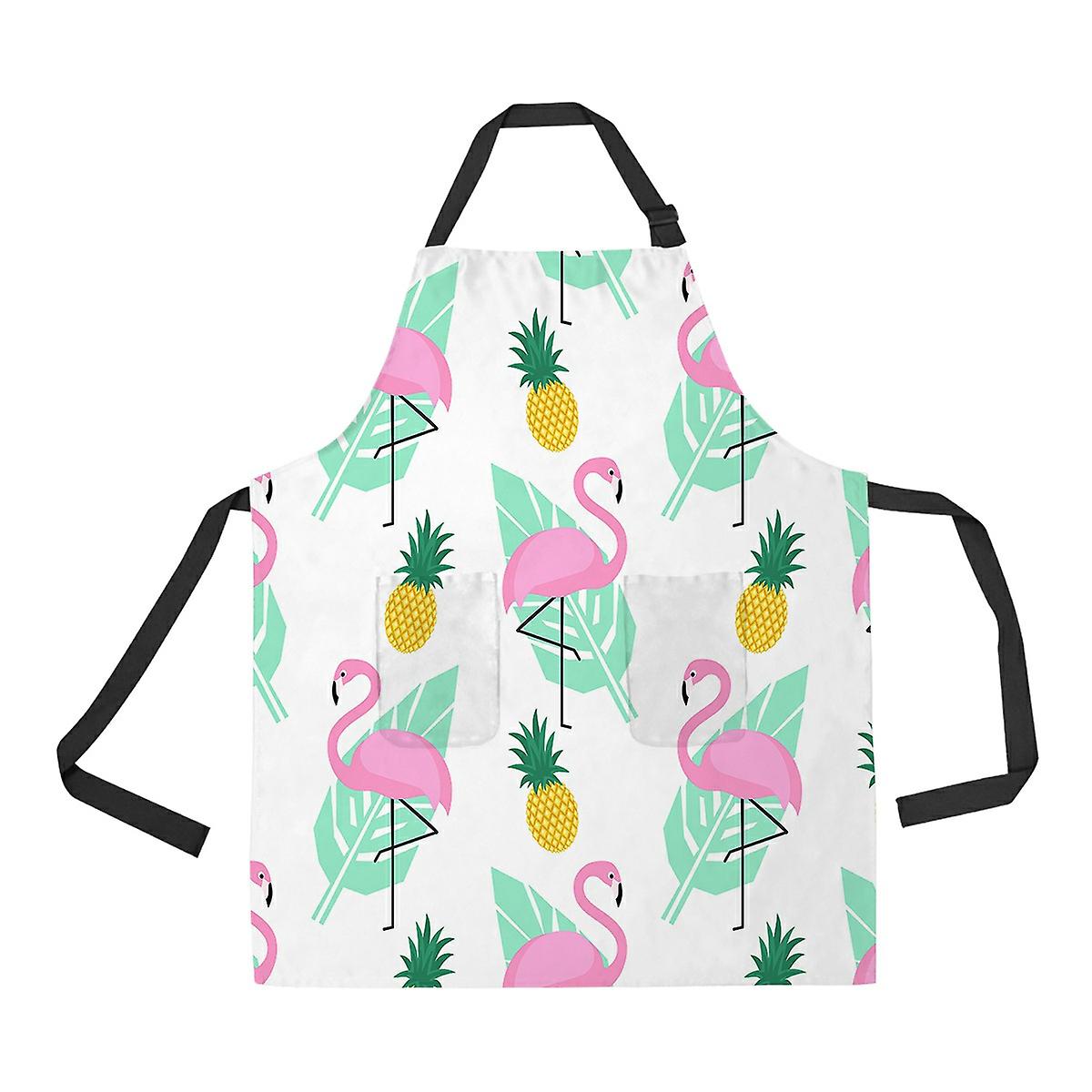 Pink Flamingos Pineapples Green Palm Leaves Apron Home Kitchen Apron With Pockets