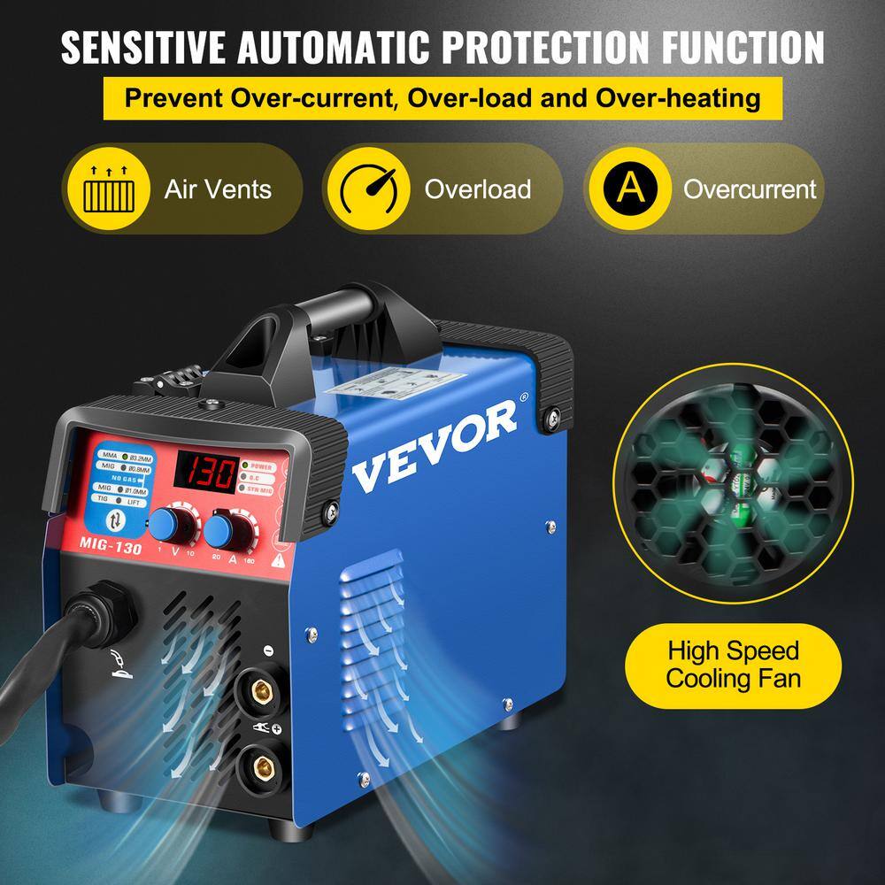 VEVOR 3 in 1 MMAMIGLIFT TIG Combo Welder 130 Amp 110-Volt IP21S Welding Machine with IGBT Inverter Free Welding Wires Gun MIGHJ130SZHJM0001V1