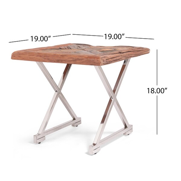 Treutlen Indoor Wood and Stainless Steel Handcrafted End Table by Christopher Knight Home