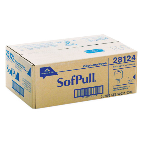 Georgia Pacific Professional SofPull Center-Pull Perforated Paper Towels， 1-Ply， 7.8 x 15， White， 320/Roll， 6 Rolls/Carton (28124)