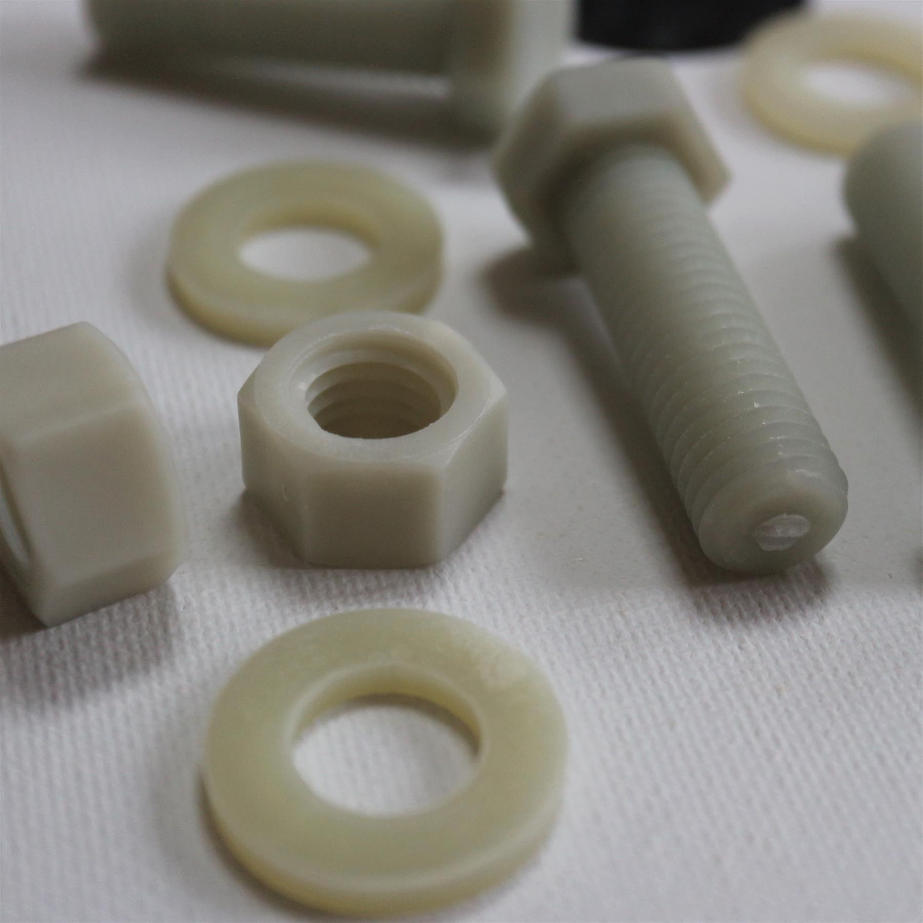 10x Glass Filled， Reinforced Super Nylon， Hex Head， M12 x 40mm， Plastic Bolts， Nuts and Washers