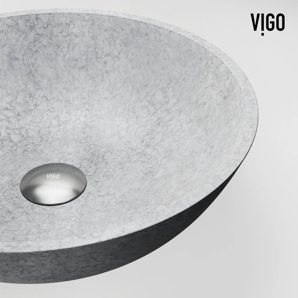 VIGO Ravenna Gothic Gray Concreto Stone 16 in. L x 16 in. W x 5 in. H Round Vessel Bathroom Sink VG04066