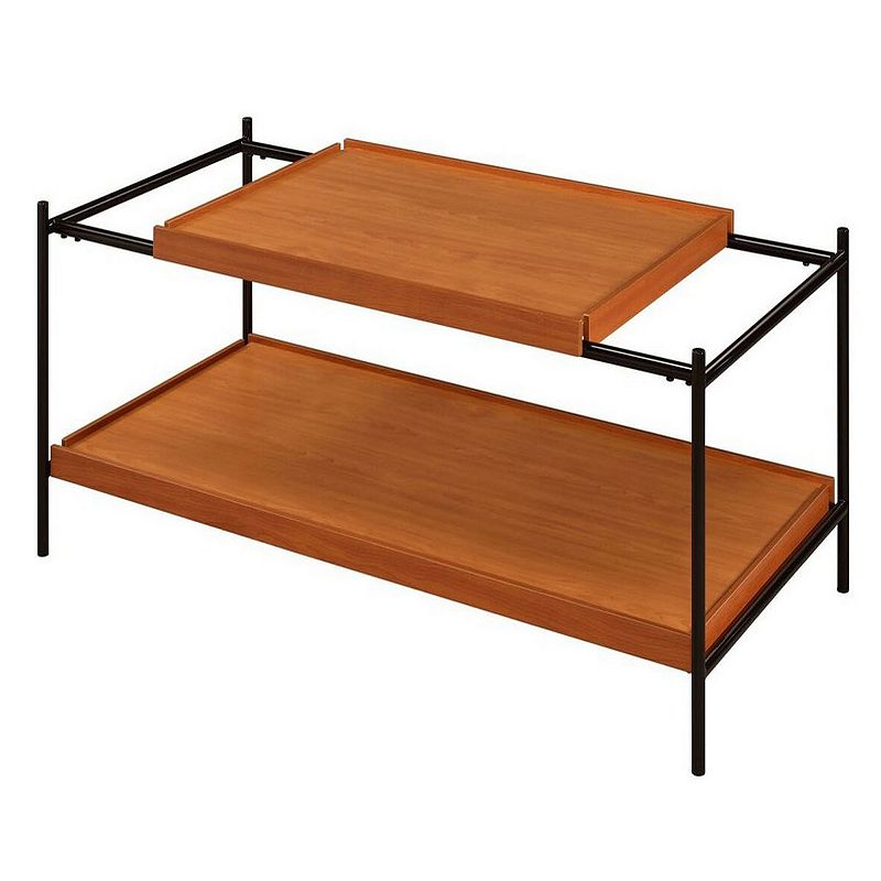 Rectangular Wooden Top Metal Frame Coffee Table， Oak Brown and Black