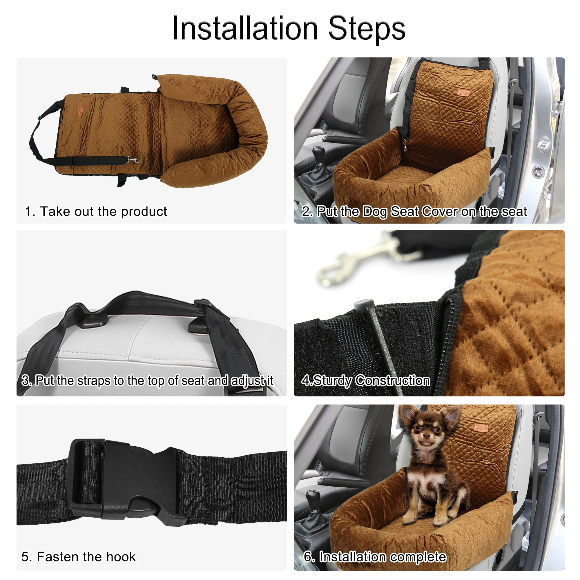 Unique Bargains Dog Car Seat Booster Seat Adjustable Straps for Medium Small Sized Puppy Cat Pets Coffee Color