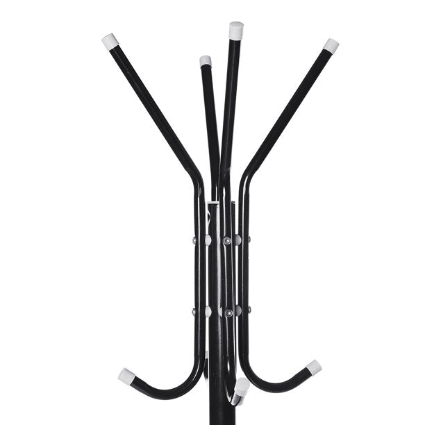 Standing Metal Coat Rack Hat Hanger 12 Hook for Jacket， Purse， Scarf Rack， Umbrella Tree Stand， Black