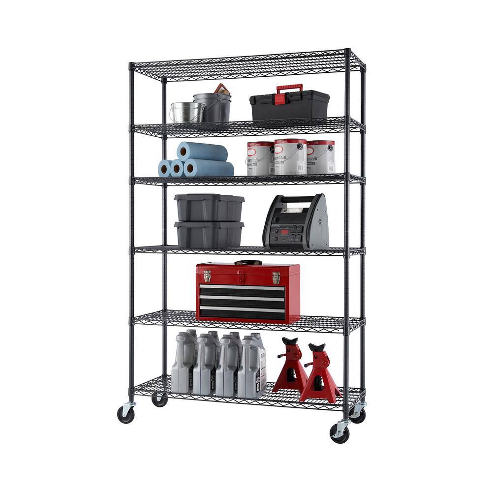 TRINITY Black Anthracite 6-Tier Steel Wire Shelving Unit (48 in. W x 77 in. H x 18 in. D) TBTPBA-0945