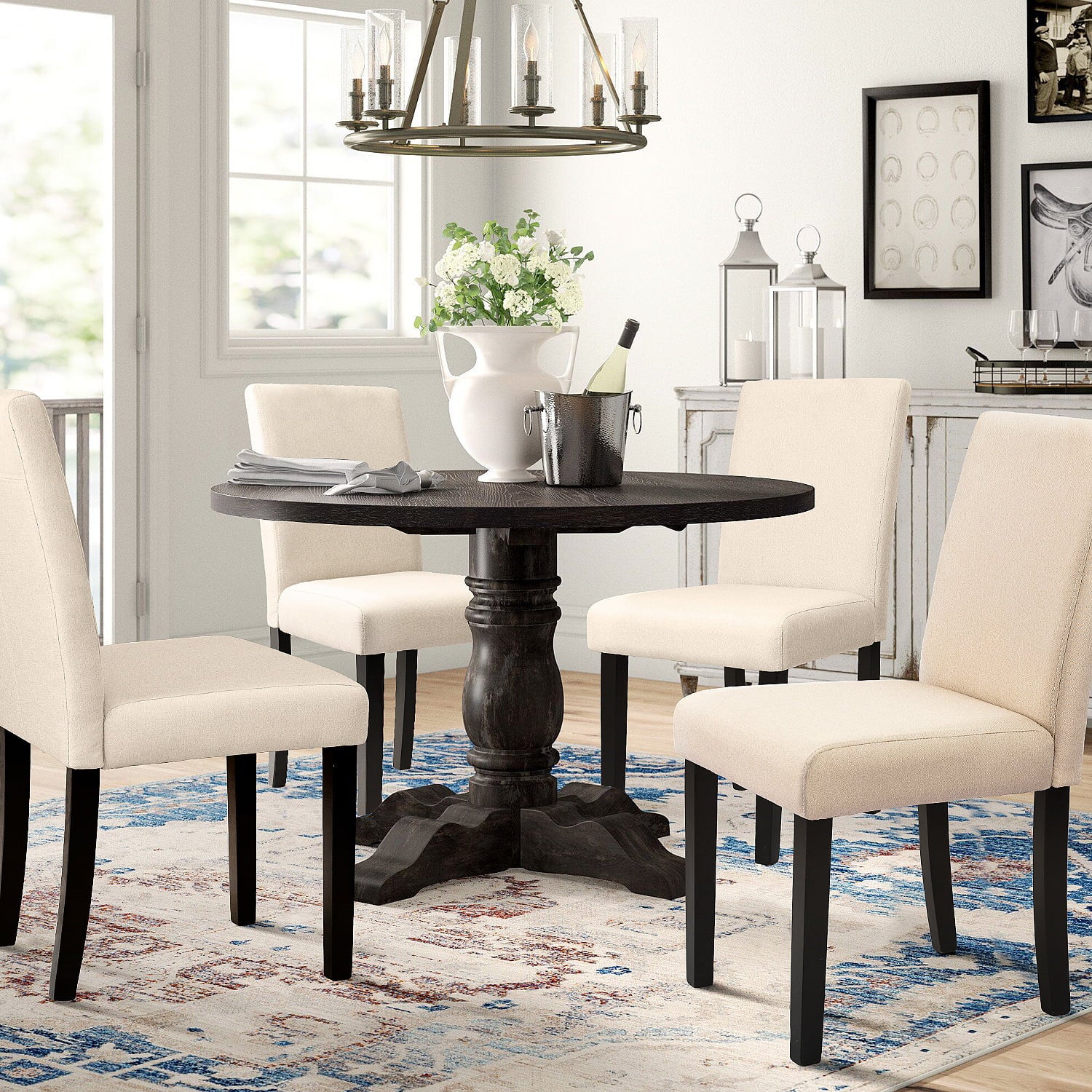 Set of 4 Upholstered Fabric Dining Chairs With Wood Legs