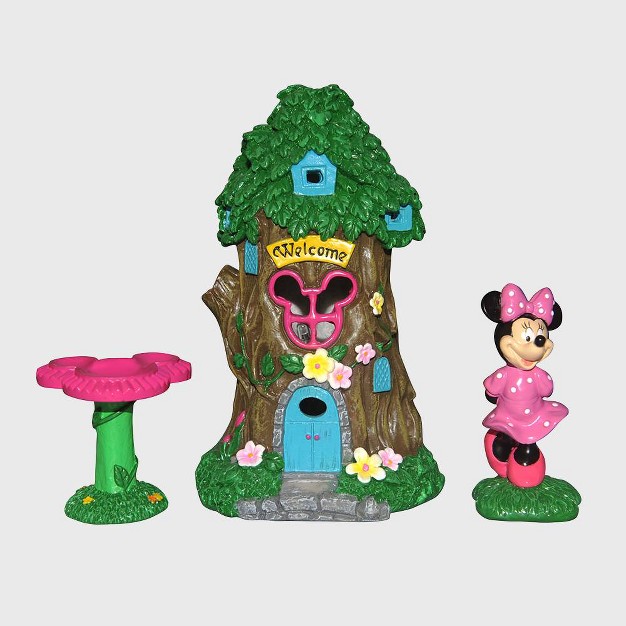 Disney Minnie Mouse Miniature Resin Garden Set With Solar Tree House